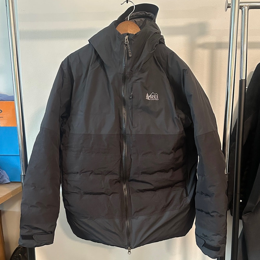 REI Men's Large Stormhenge waterproof down jacket